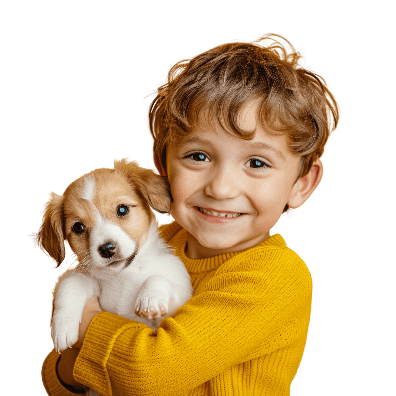 boy holding puppy