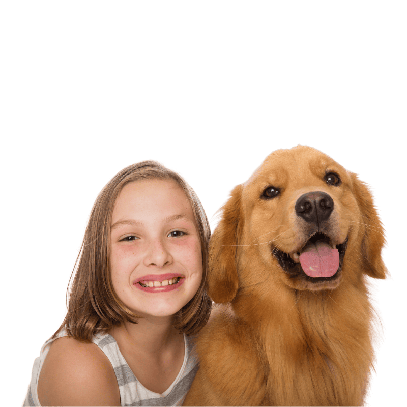 girl with golden retriever smile